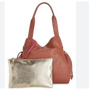On 34th Jyyll leather large tote shoulder bag + pouch 2 PC set BROWN GOLD